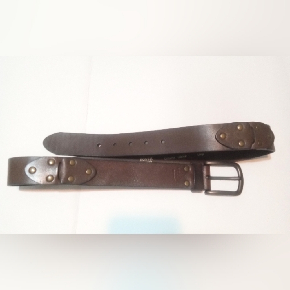 Fossil Belt Riveted Women's Sz L 1.5”Wide Brown Leather